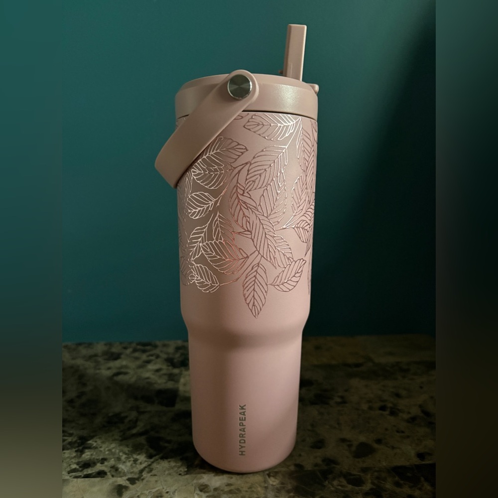HydroPeak Pink Leaf Insulated Water Bottle with Straw